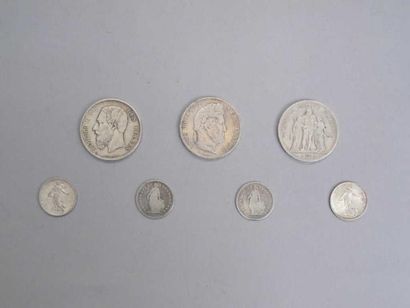 SUISSE Un franc 1876,1877. 2 francs semeuses,1908,1920.5 francs Louis Philippe 1837,...