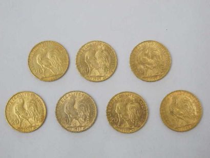 20 Francs or, au coq,1899, 1905,1907(2),1909(3)....