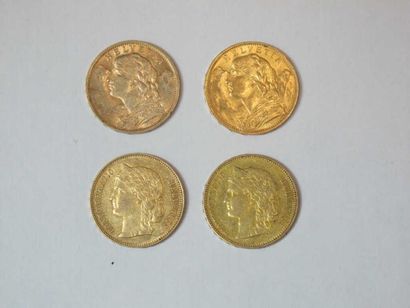 SUISSE 20 Francs or, 1889, 1891, 1897,1902. Ens.4 p
