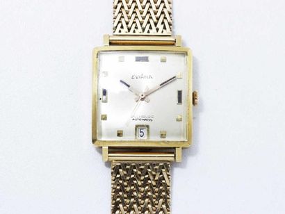 EVIANA Montre bracelet d'homme en or, cadran carré argenté avec index appliqués,...