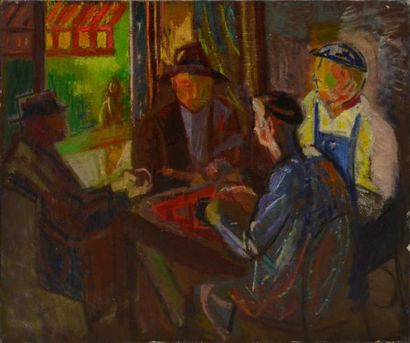 null TABLEAU MODERNE "VANIER Simon Claude.(1903-1958) ""Quatre hommes au café"",...