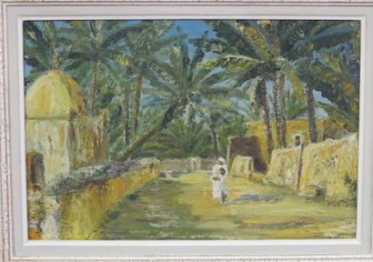 A.WOHLFAHRT "L'Oasis", huile sur isorel. Dim: 31 x 46 cm