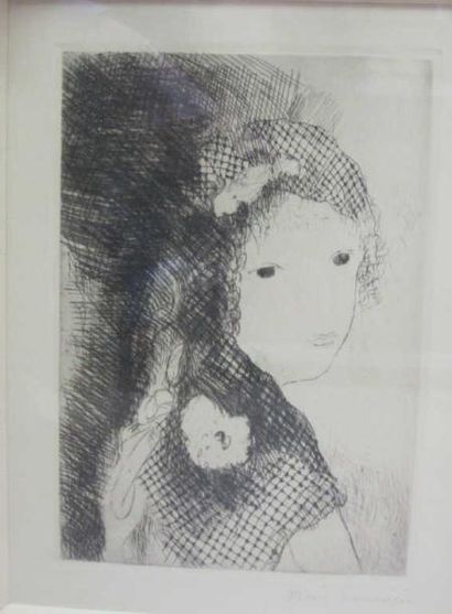 MARIE LAURENCIN Femme à la voilette. eau forte signé en bas à droite. 25 x 19 cm