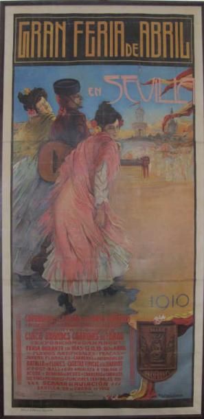 null GRUTIERREZ CABRERA GRAN FERIA DI ABRIL1910 140 x 290 cm encadrée bon état légères...