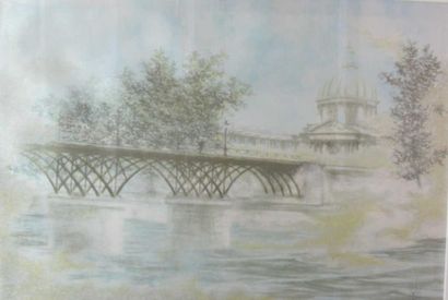 Westel Henri Impression sur soie. Le pont des Arts. 30 x 45 cm