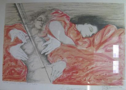 Westel Henri Femmes endormies. lithographie signée, daté 82. 44 x 63 cm