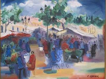 C. Sarros " Marché Salaya à Nice", huile sur toile signée en bas à droite et titré...