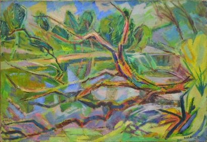 VANIER Simon Claude(1903-1958) "Arbre et rivière", huile sur toile, signée en bas...