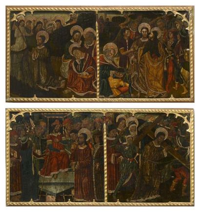 École d'Aragon ou de Catalogne, vers 1490-1500 Eléments d'une prédelle: Quatre scènes...