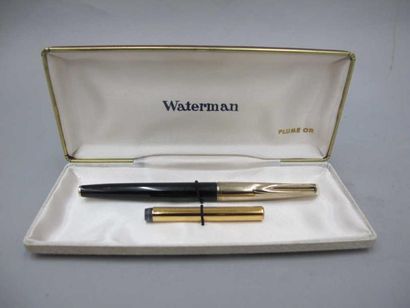 WATERMAN CF Stylo plume noir capuchon plaqué or, plume or 18 carats, dans son coffret...