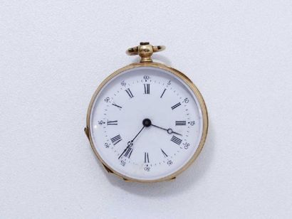null Petite montre de poche en or 18 K, cadran blanc émaillé avec chiffres romains...