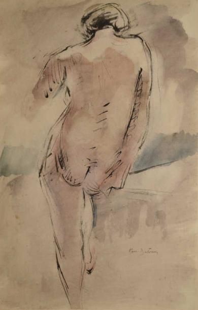 BERTRAM Abel, 1871-1954 Baigneuse de dos aquarelle sur vergé (traces de rousseurs),...