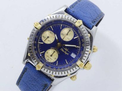 BREITLING "BLUE ANGELS " Montre chronographe en acier bicolore, cadran bleu 3 compteurs...