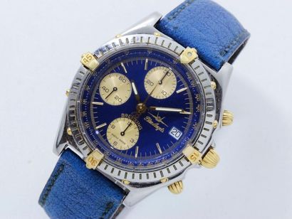BREITLING "BLUE ANGELS " Montre chronographe en acier bicolore, cadran bleu 3 compteurs...