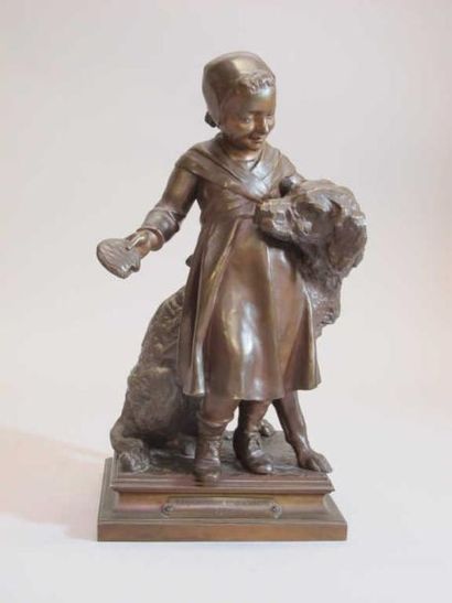 Henri Emile ALLOUARD (1844 1929) Taquinerie enfantine. Bronze patiné. Hauteur: 35...