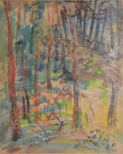 DUFY Jean, 1888-1964 Arbres aquarelle sur papier beige (petit accident en haut à...