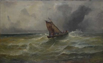 GODCHAUX, XIXèmeXXème siècles Barque en mer par gros temps Huile sur toile (accidents...