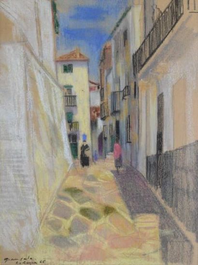 GRAUSALA Emilio, 1911 1975 Ruelle à Cadaques aux porteuses d'eau, 1966 Pastel sur...