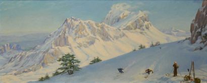 SARAILLON Benjamin, 1902 1989 Ski en Afrique du Nord, Atlas Huile sur panneau, signé...