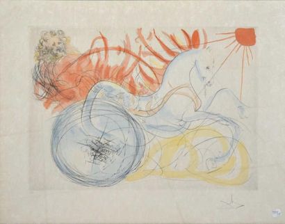 DALI Salvador, 1904-1989 Le char du soleil Eauforte en couleurs sur Japon nacré E.A,...