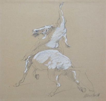 WEISBUCH Claude, 1927 2014 Cavalier Mine de plomb et craie blanche sur papier beige...