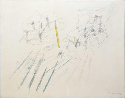 ROBERTO MATTA (1911-2002) Composition, 1957 Mine de plomb et crayons de couleurs...