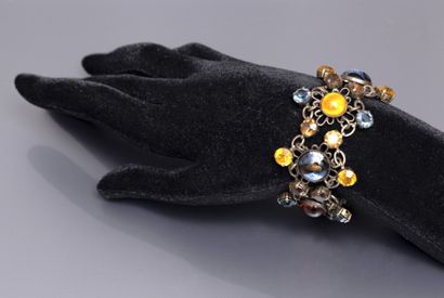null J.L.Blin - (années 1980) Bracelet en laiton ajouré noirci façon bronze richement...