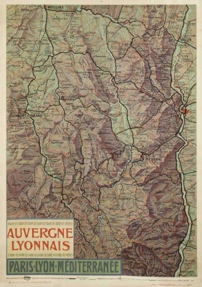 null CARTE AUVERGNE LYONNAIS PLM At. Hugo d'Alesi non entoilée 78 x 108 cm 