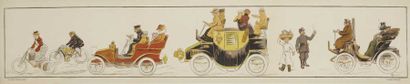 null FERNEL. Planche décorative autos & cycles c. 1900 ed. Sagot entoilée très bon...