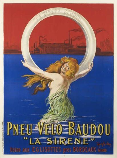 null CAPPIELLO Leonetto. PNEU VELO BAUDOU «LA SIRENE» 1910 imp. Vercasson entoilée...