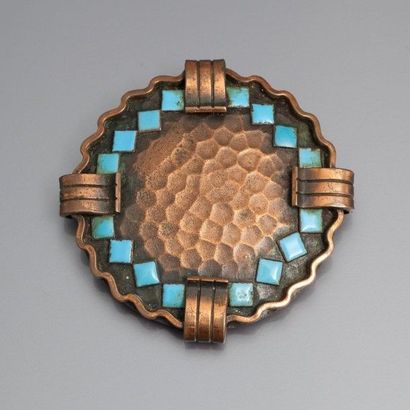 null Jean Augis - (années 1930) Rare broche Art Déco en bronze émaillé grand feu...