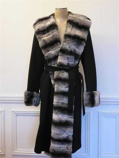 HUGO BOSS Manteau capuche en lainage noir non doublé,larges bordures col,manches...