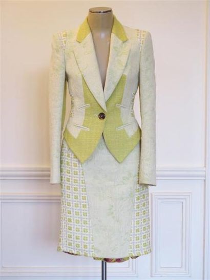 Gaetanonavarra Ensemble veste courte et jupe vert anis et jaune T.40