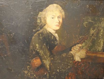 MOZART Huile sur toile.(manques et rayures) 59.8x80cm