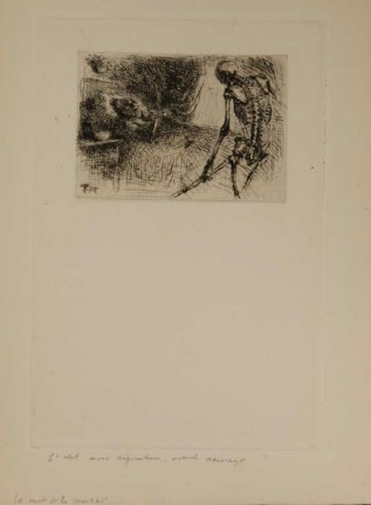 POLAT Tigrane (1874 - 1950) Fable de La Fontaine, la Mort et le mourrant. Gravure....