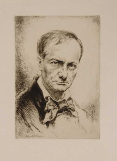CHAHINE Edgar (1874 - 1947) Portrait de Charles Baudelaire. Pointe sèche. 12.5 x...