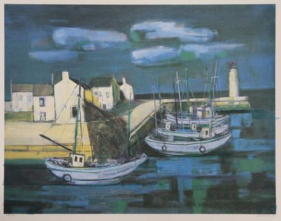 JERANIAN Richard (1921) Port breton.Lithographie, signée en bas à droite et datée...