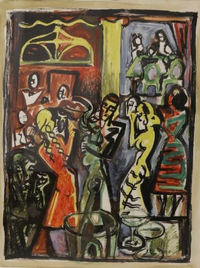 GRANIER Jean dit PATRIJO (1901-1987) Intérieur d'un club, gouache sur papier. 66...