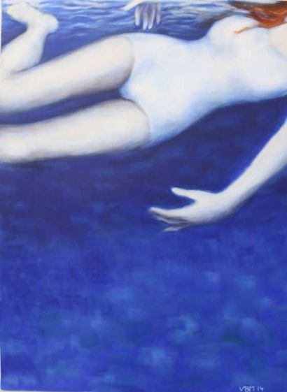 VIRGINIE BERNARD M . (1971- ) "La nageuse, morceau 3". acrylique sur toile signée...