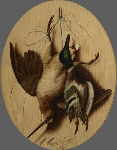 null Michelangelo MEUCCI (1840-1909). Natures mortes de chasse, au col vert vert...