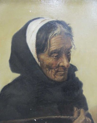 null Francis TATTEGRAIN (1852-1915) " vieille femme de marin " huile sur toile signée...