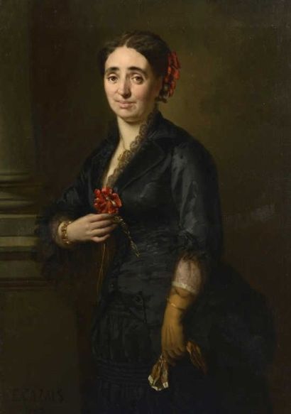 null Eusèbe CAZALS (? 1838-Toulouse,1921) Portrait de femme uen fleur dans le corsage....