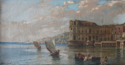 null H.CACCIAPUOTI (XIX°-XX°S). "Vue de Naples" huile sur toile signée en bas à gauche,...