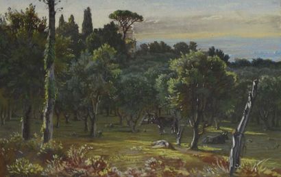 null Hyppolite LANOUE (1812-1872). Pastel sur papier vue de la villa Frascati. 30...