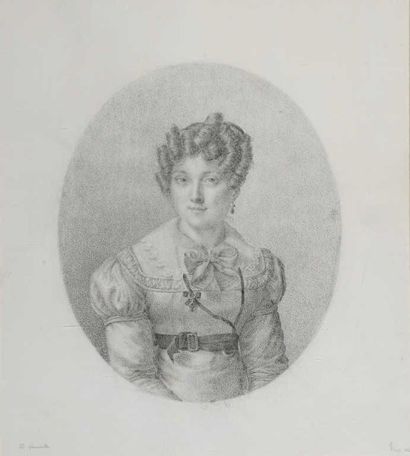 null GRANDVILLE Jean-Jacques (1803-1847). Portrait présumé de sa femme , dessin au...