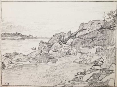 null Lucien OTT (1870-1927) Paysages. 6 dessins à la pierre noire et 1 huile sur...