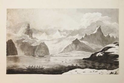 null École française de la fin du XIXème siècle. Paysage au pôle avec un bateau....