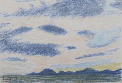 null LUCE (1858-1941) Etude de ciel. Crayon gras de couleur sur papier, cachet en...