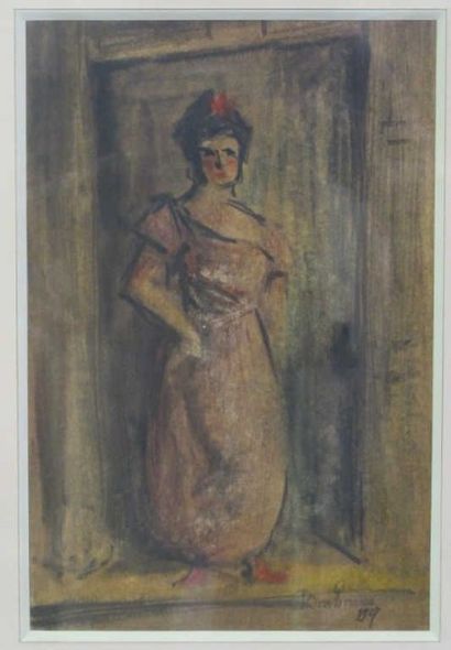 null BONHOMME Léon (1870-1924). Femme. Encre et pastel, signé, daté 1917. 29 x 19,5...