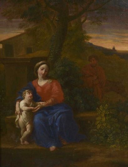 null LOIR Nicolas Pierre (1642-1679). La Sainte Famille avec saint Jean. Huile sur...